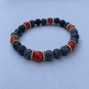 Stone bead bracelet red/blue marble gold spacers
